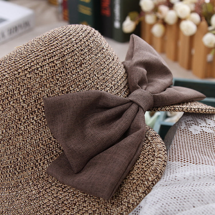 Parent-child Versatile Women's Bow Slit Straw Hat