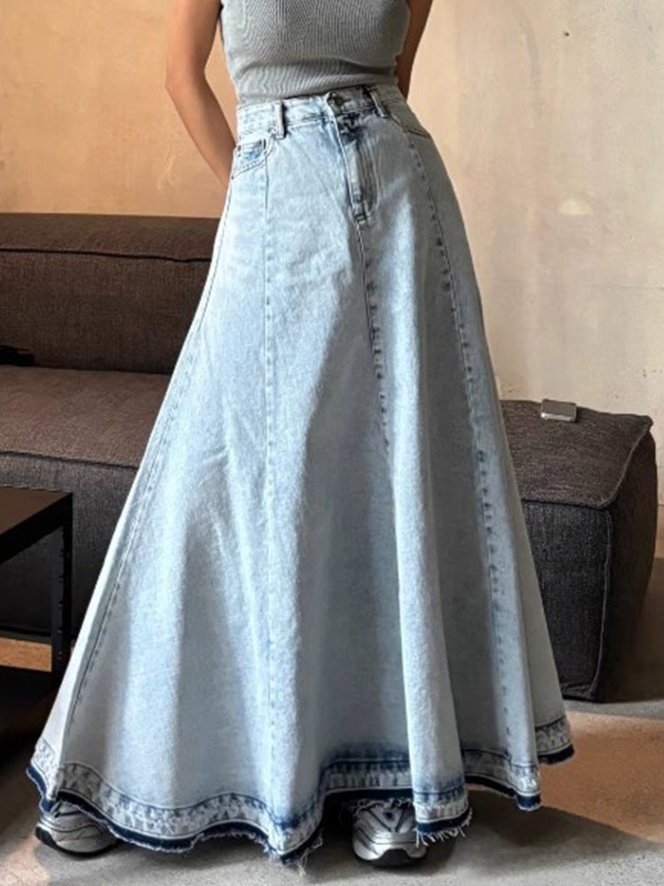 Niche Temperament High Waist All-matching Stitching Edging A- Line Skirt