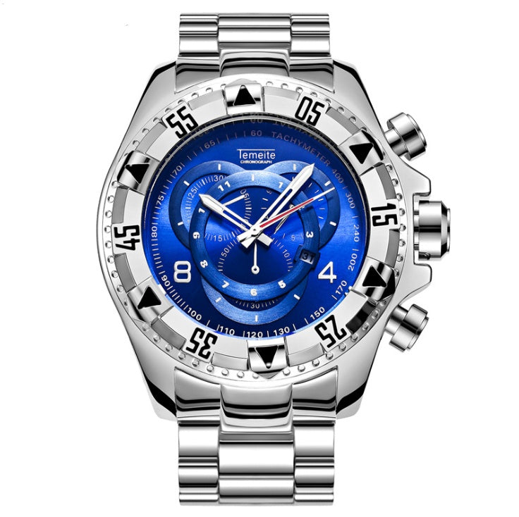 Explosion models watch men's fake three-eye luminous large dial steel belt sports men's watch