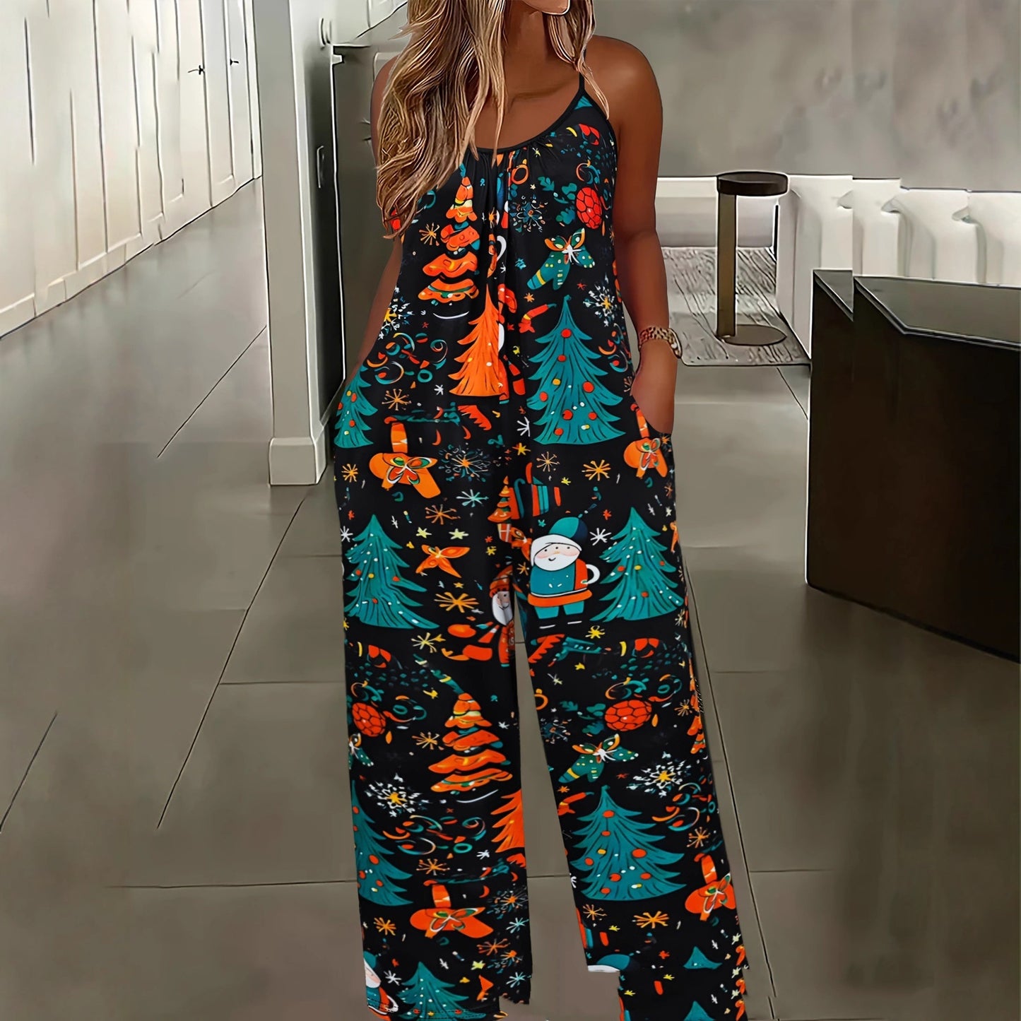 Female Creative Versatile Printing Gallus Siamese Trousers