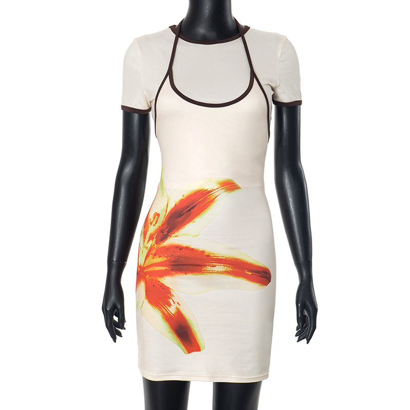 Crew-neck Short-sleeve Top And Form-fitting Strap Mini Dress Set