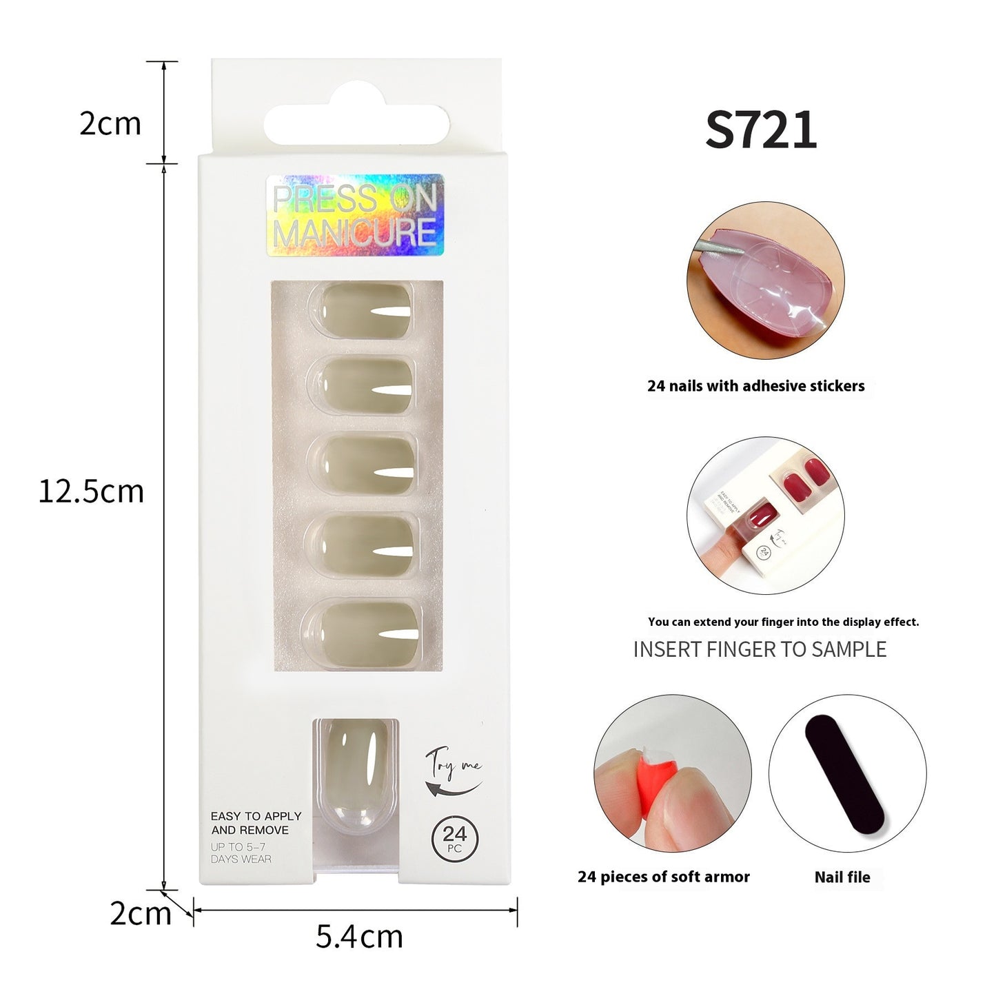 Short Square Head Solid Color Nail Stickers Finished Product 24 Pieces
