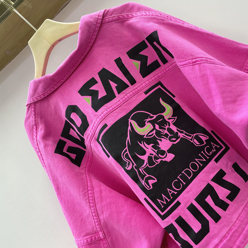 Printed Rose Red Denim Short Jacket Women Spring And Autumn