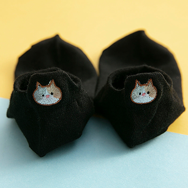 Socks Female Embroidered Cat Boat Socks Shallow Mouth Cute Low Waist