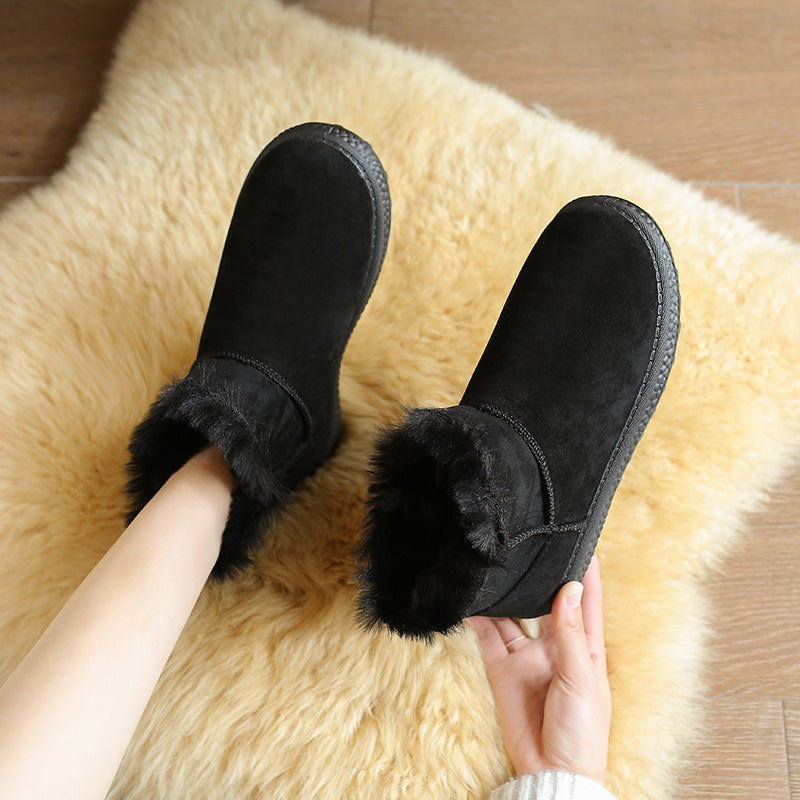Women's Shallow Mouth Plus Velvet Short Snow Boots
