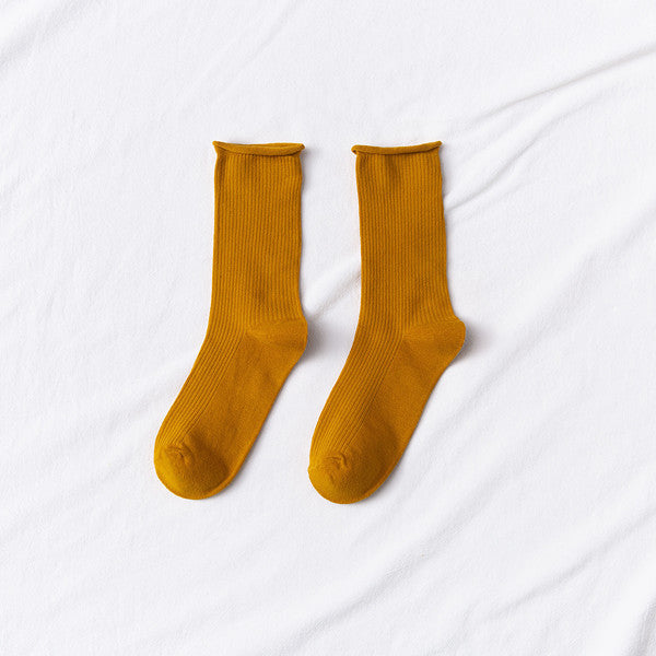 Women's Mid-tube Socks Thin Candy Color Rolled Edge Cotton