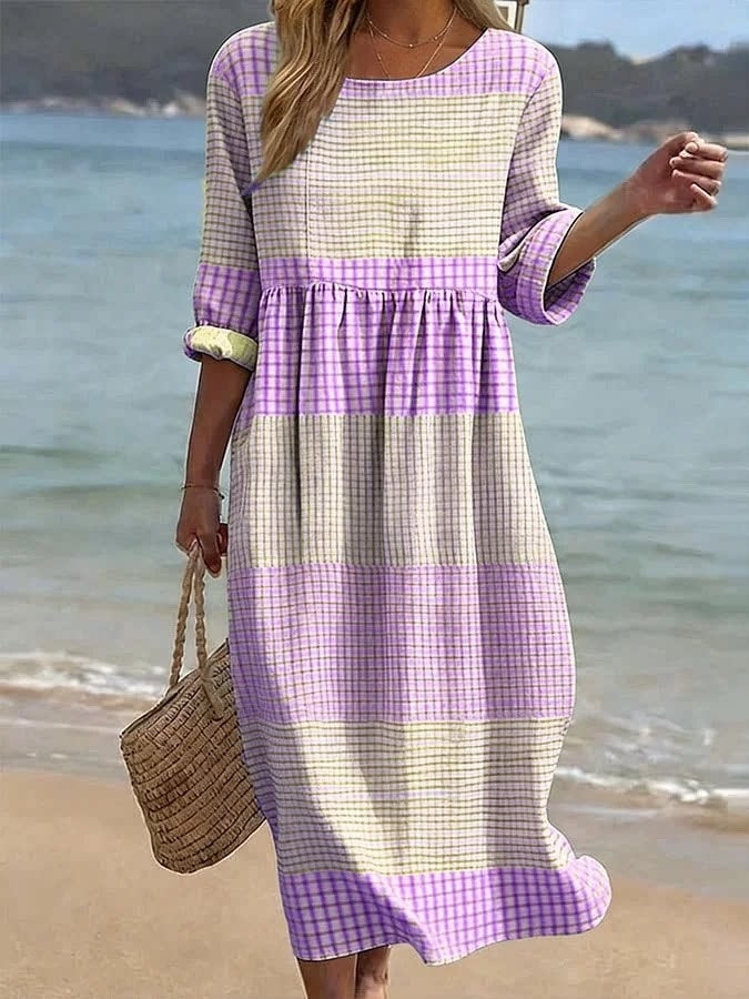 Women's Loose Round Neck Fashion Premium Long Sleeve Printed Dress