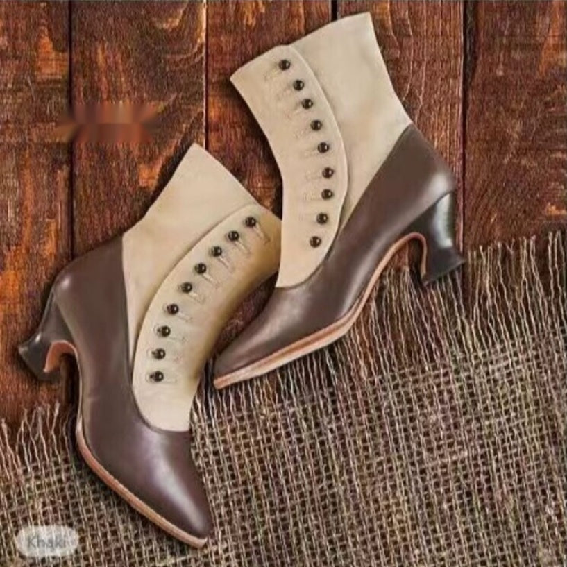 Pointed-toe Horseshoe-heel Mid-heel Womens Boots
