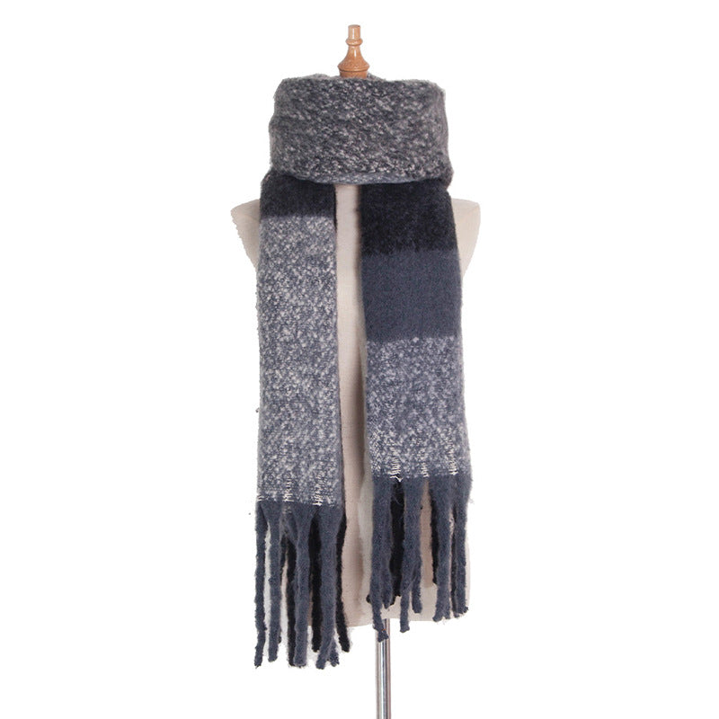 Fashionable Thick Fringed Large Plaid Scarf