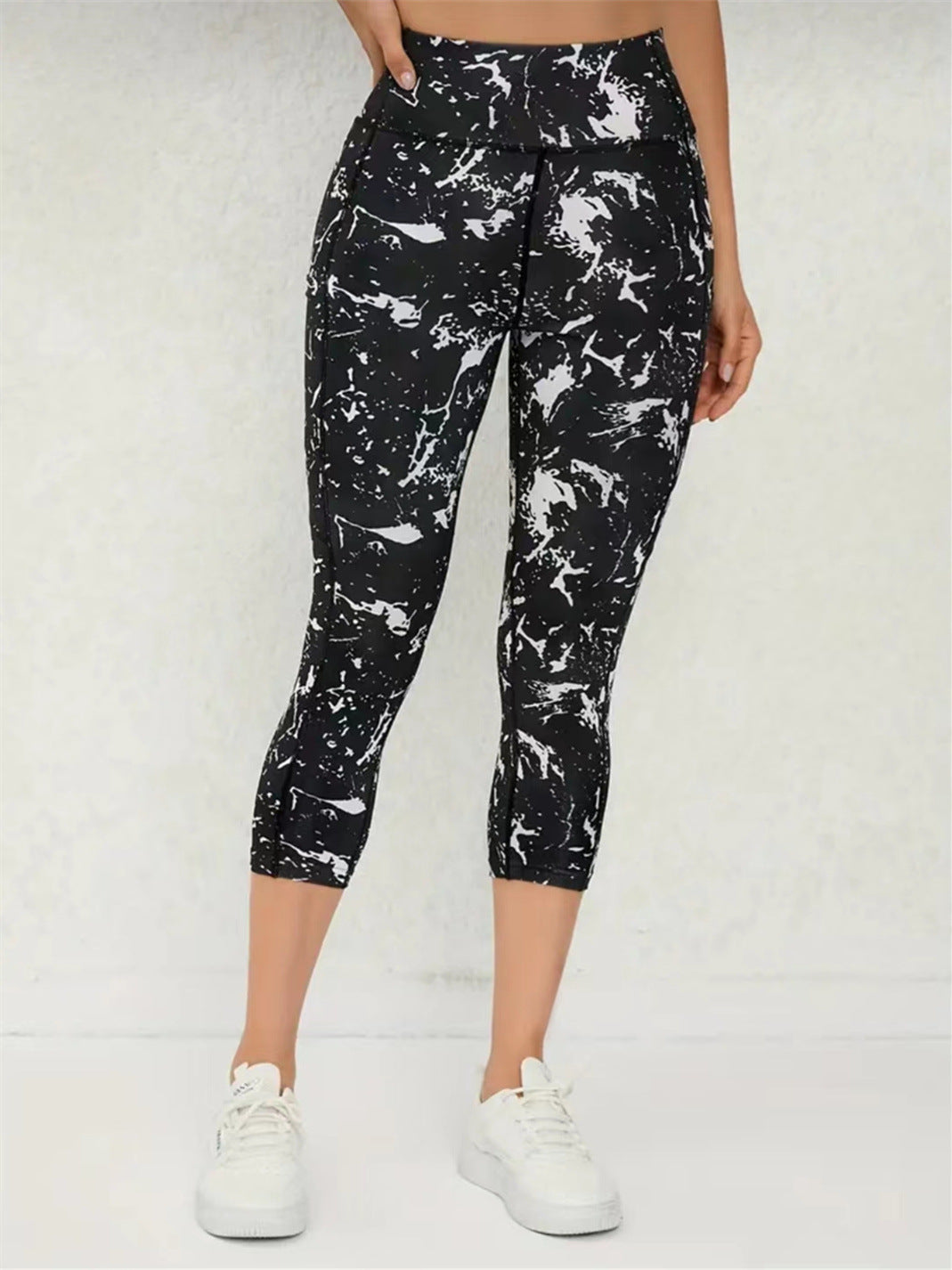Bukser, maveindsnørende, hofteløftende yogatræning, bar fornemmelse, stramme leggings med print