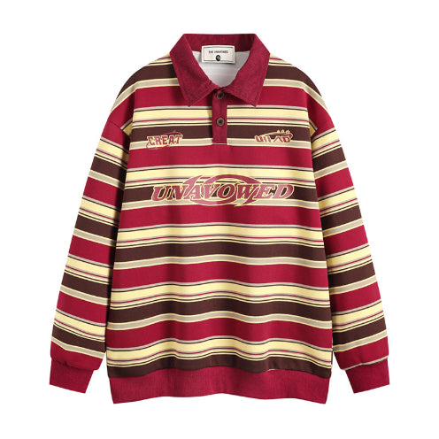 Vintage Matcha Green Striped Sweater Polo Collar Jacket