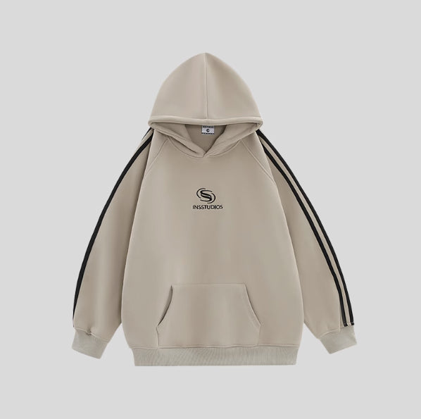 Stribet Sweater Heavy Fleece-foret Hættetrøje