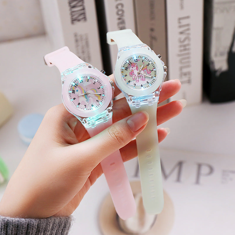 Unicorn Luminous Silicone Quartz Watch For Primary School Kids And Children