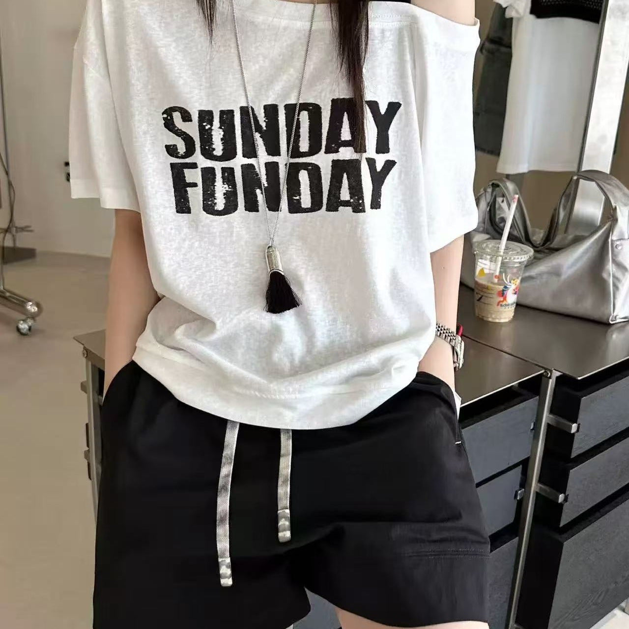 Kortærmet løs, slankende T-shirt-top