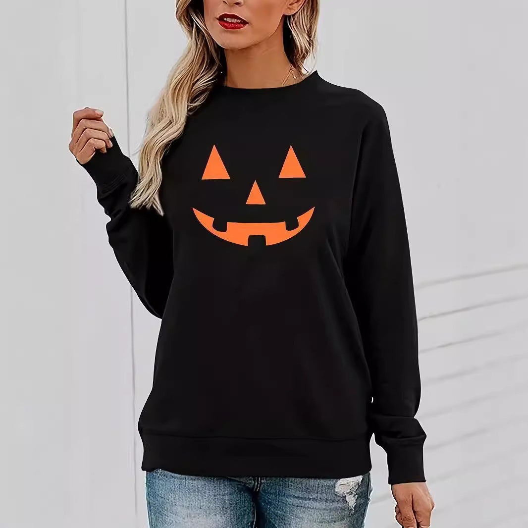 Pumpkin Printed Long-sleeved Halloween Sweater T-shirt
