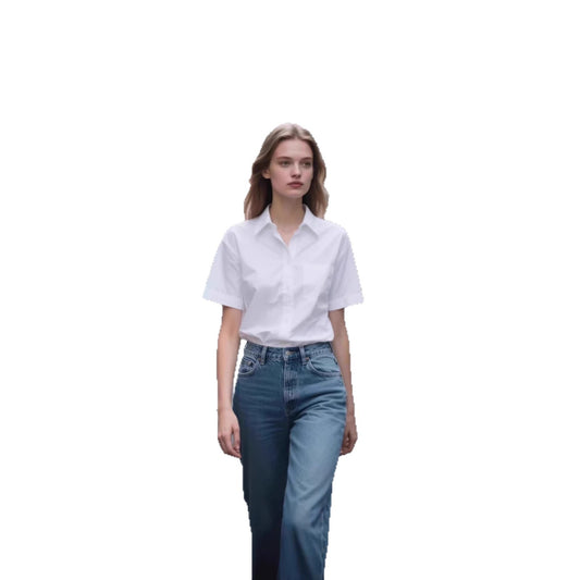 Solid-color Womens Short-sleeve Lapel Blouse