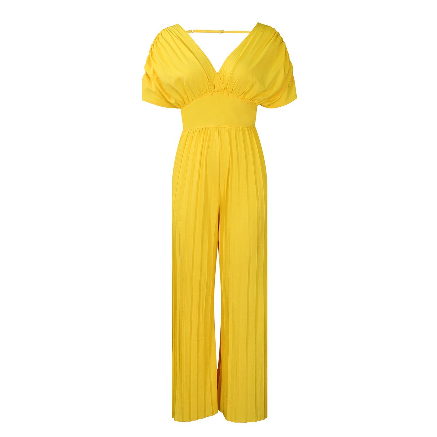 Jumpsuit til kvinder med V-udskæring og plisseringer i ensfarvet design