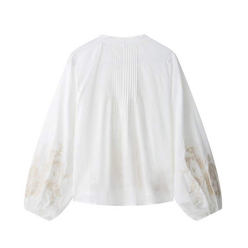 Ethnic Floral Positioning Embroidered Flower Long Sleeve Shirt