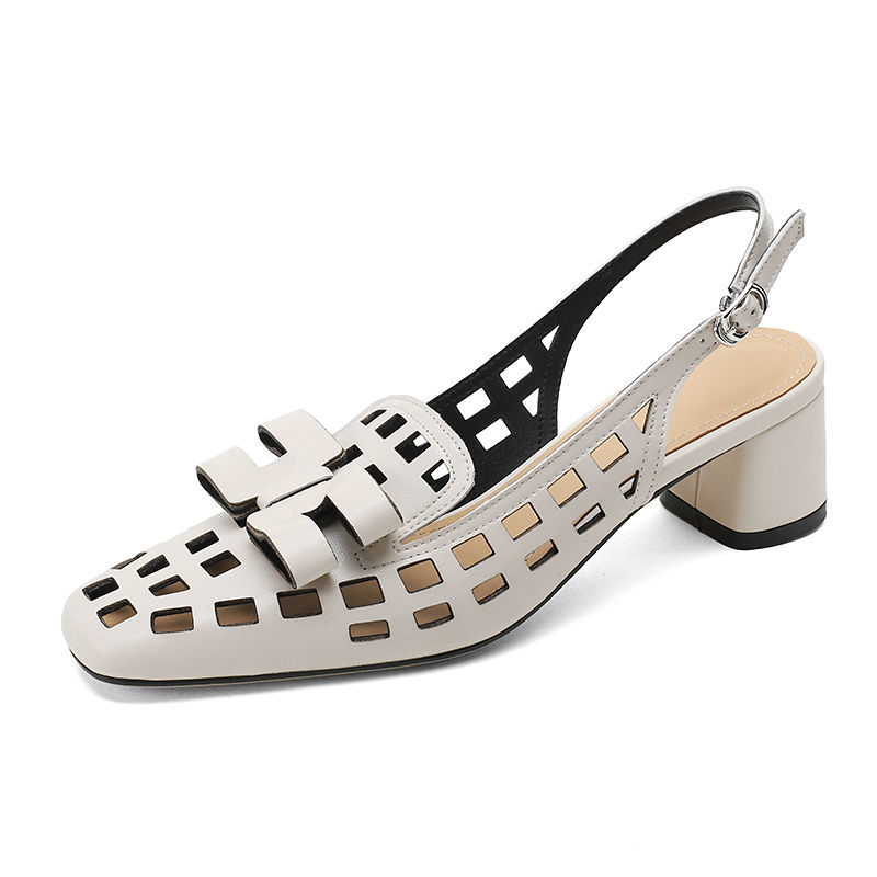 Plus Size Women's Hollow Roman Toe Block Chunky Heel Shoes