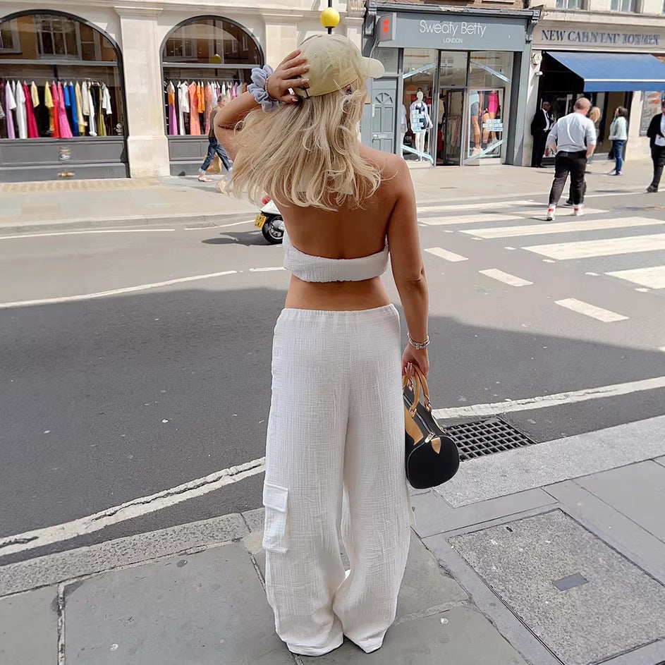 Women's White Sleeveless Tank Top And Wide-leg Pants