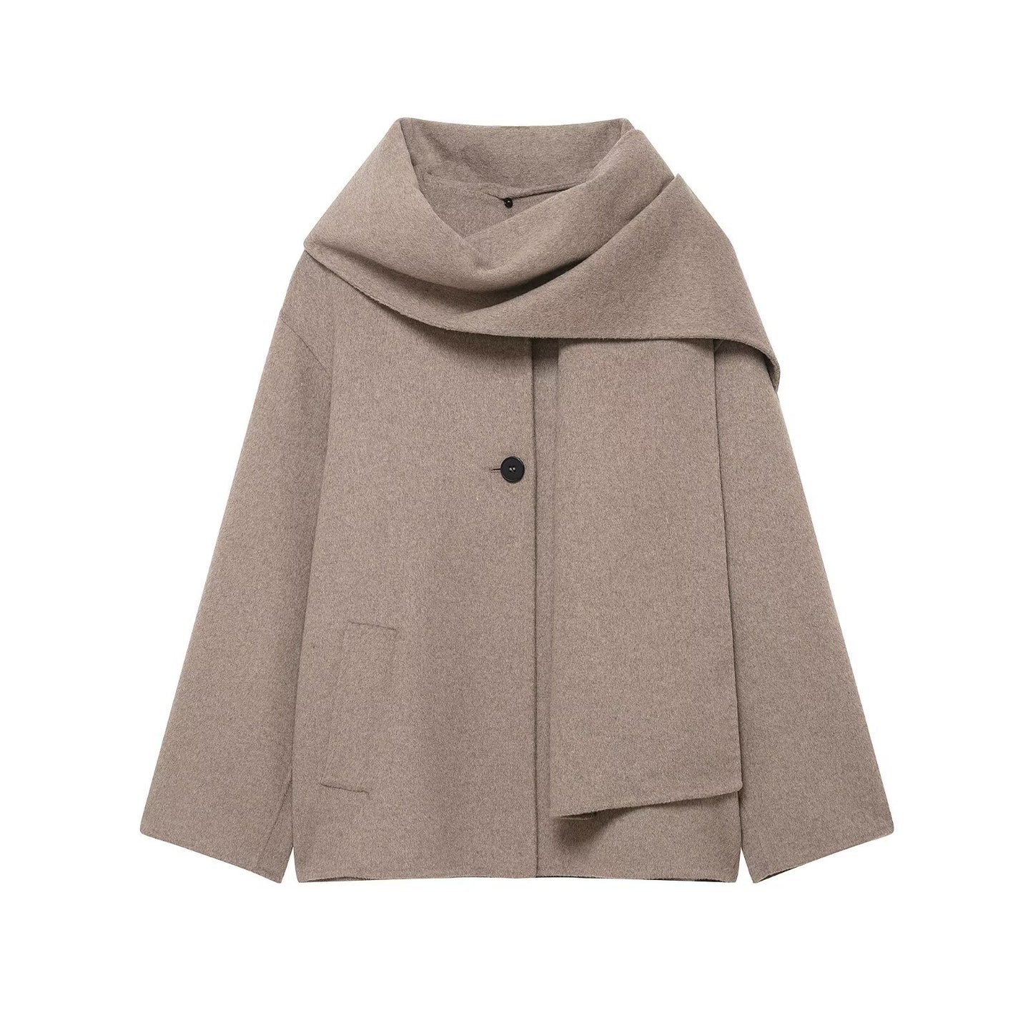 Wool Solid Color Loose Fit Scarf Short Coat Jacket