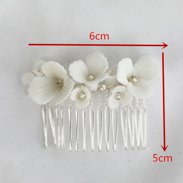 Hair Comb Ceramic White Flowers