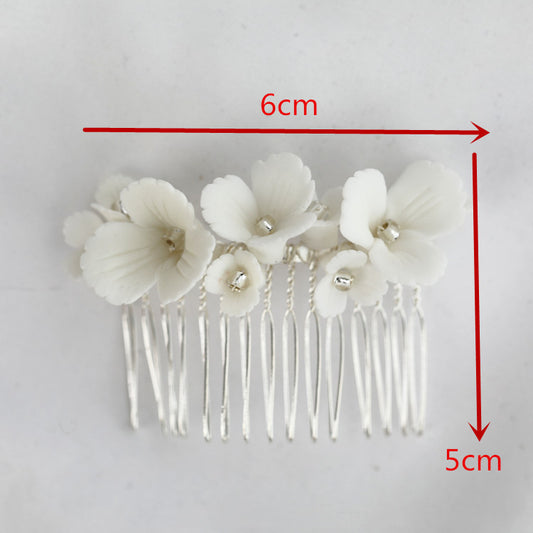 Hair Comb Ceramic White Flowers