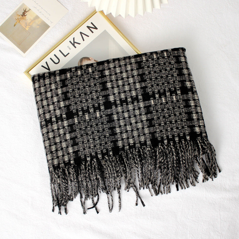 Warm Color Matching Plaid Fringe Long Shawl Scarf