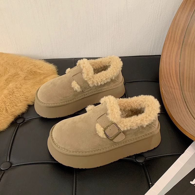Fleece-lined Thick Plush Warm Round Toe Cotton Shoes