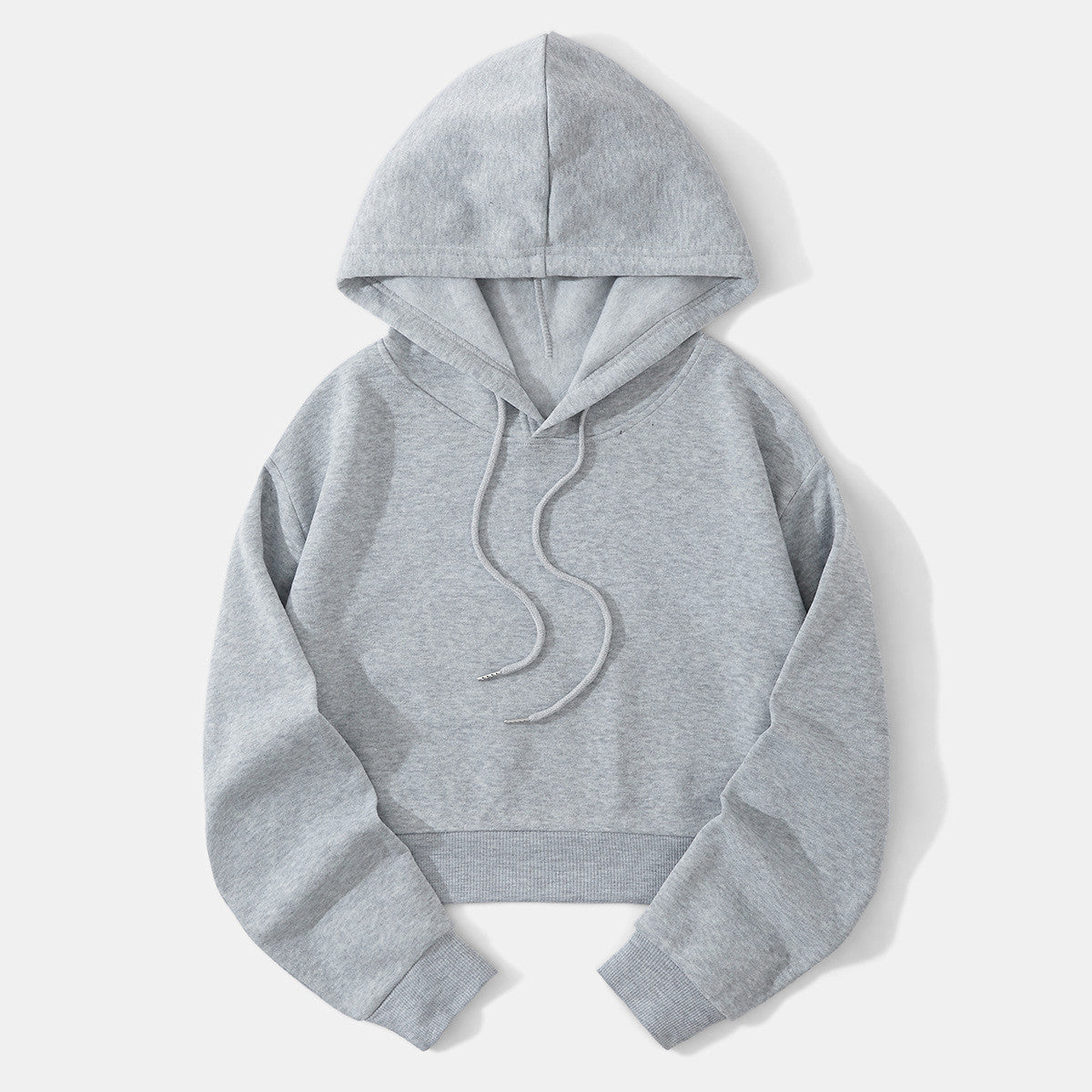 Autumn And Winter Fleece-lined Casual Short Cropped Hooded Sweatshirt