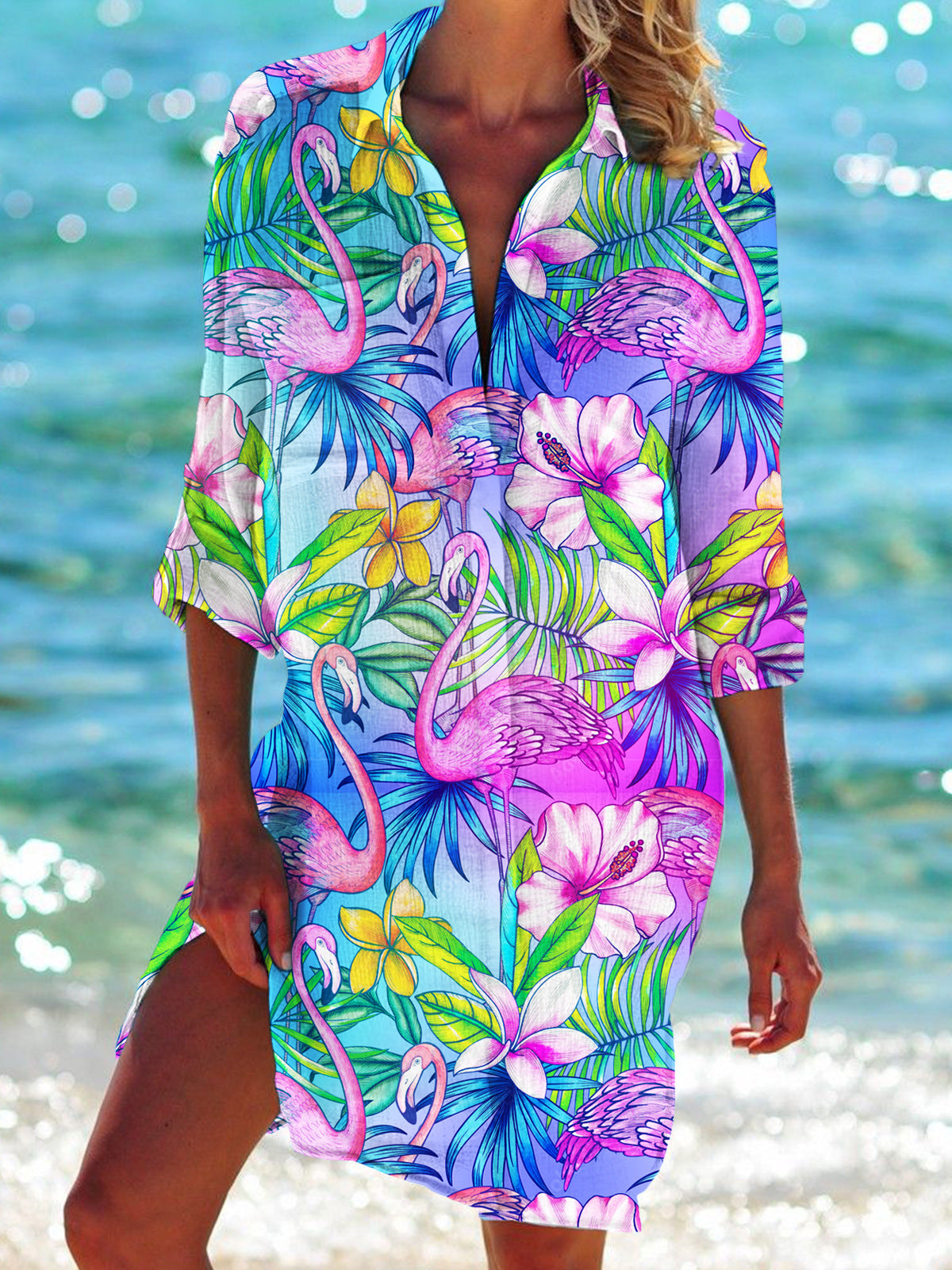 Bikini Coat Shirt Swimsuit Cardigan Women's Clothes Print Holiday Beach Shirt