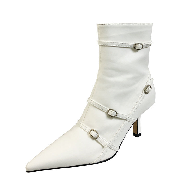 Short Boots Pointed Toe Stiletto Heels French Fashion Casual
