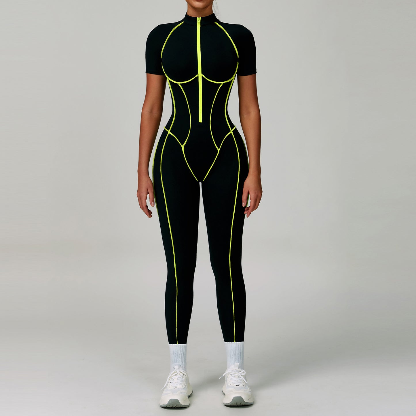 Contrast Color Yoga Workout Clothes Hollow-out Beauty Back Tight Jumpsuit