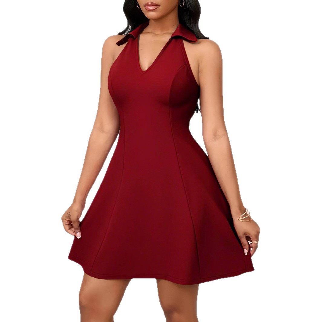 New Stylish And Elegant Casual Off-shoulder V-neck Belted Cropped Womens Dress