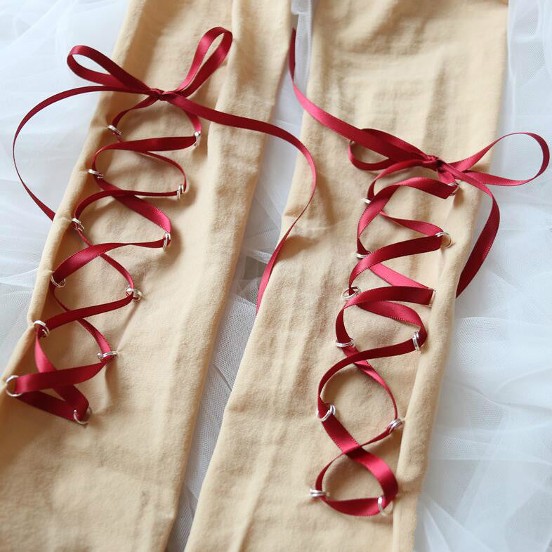 New Japanese Velvet Pantyhose Cross Ribbon