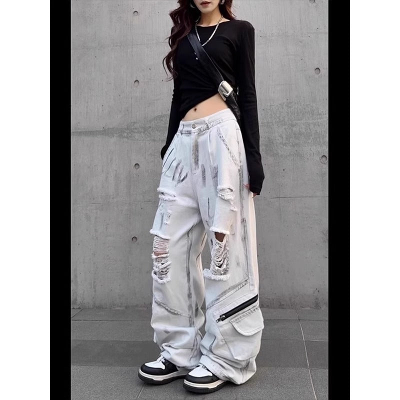 American Retro Distressed Dirty Ripped Jeans