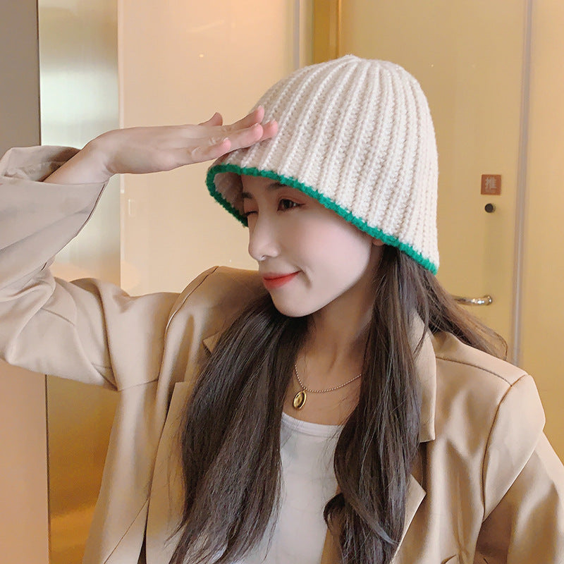 Solid Color Stitching Lace Knitted Woolen Cap