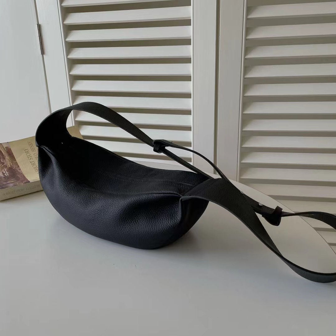 Fashionable Cowhide Half Round Bag On The Top Layer