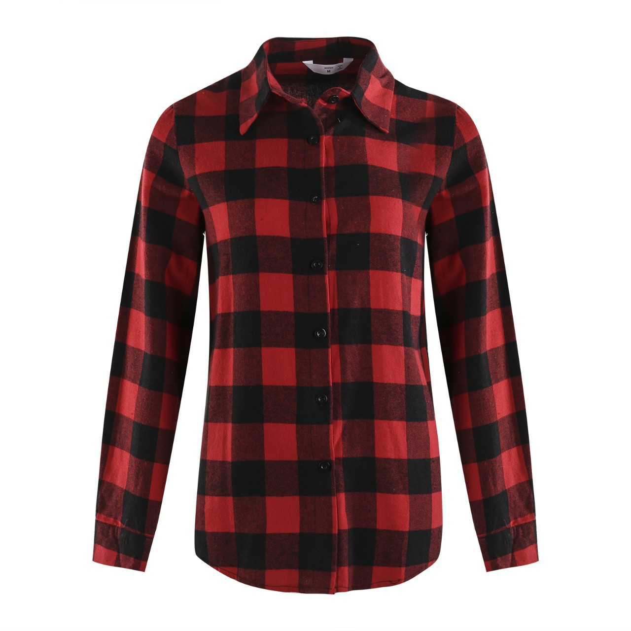 Red Plaid Shirt Stand Collar Loose Single Breasted