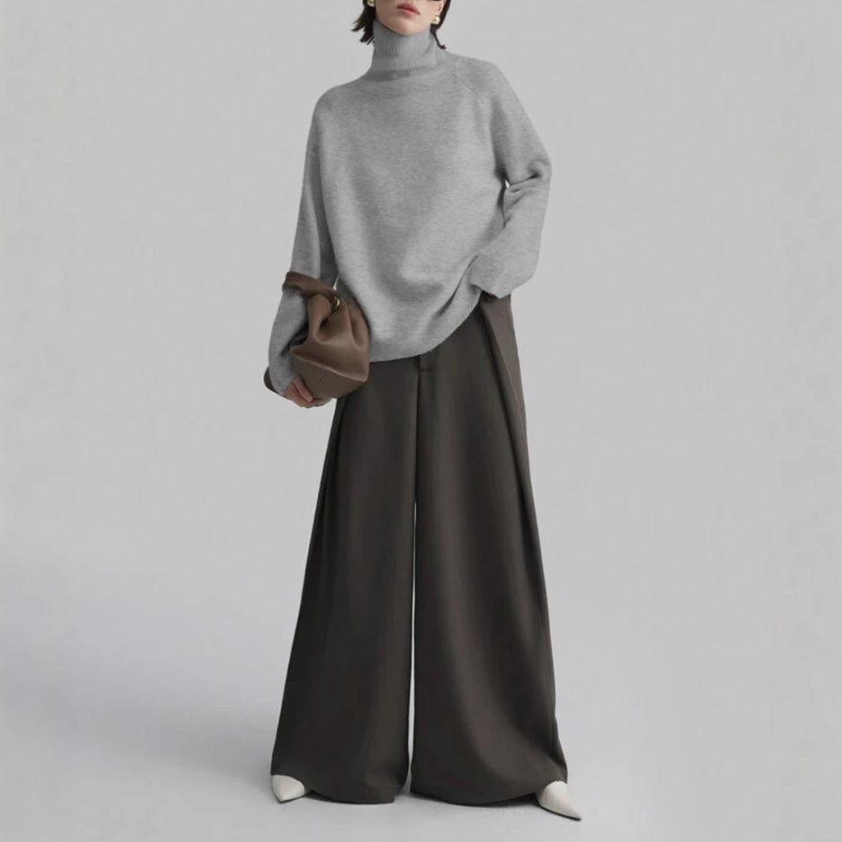 Loose Fitting High Neck Solid Color Sweater