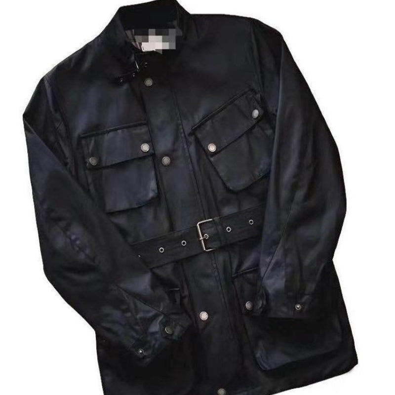 Oilvoksjakke Trench Retro Biker Vandtæt Frakke til Mænd
