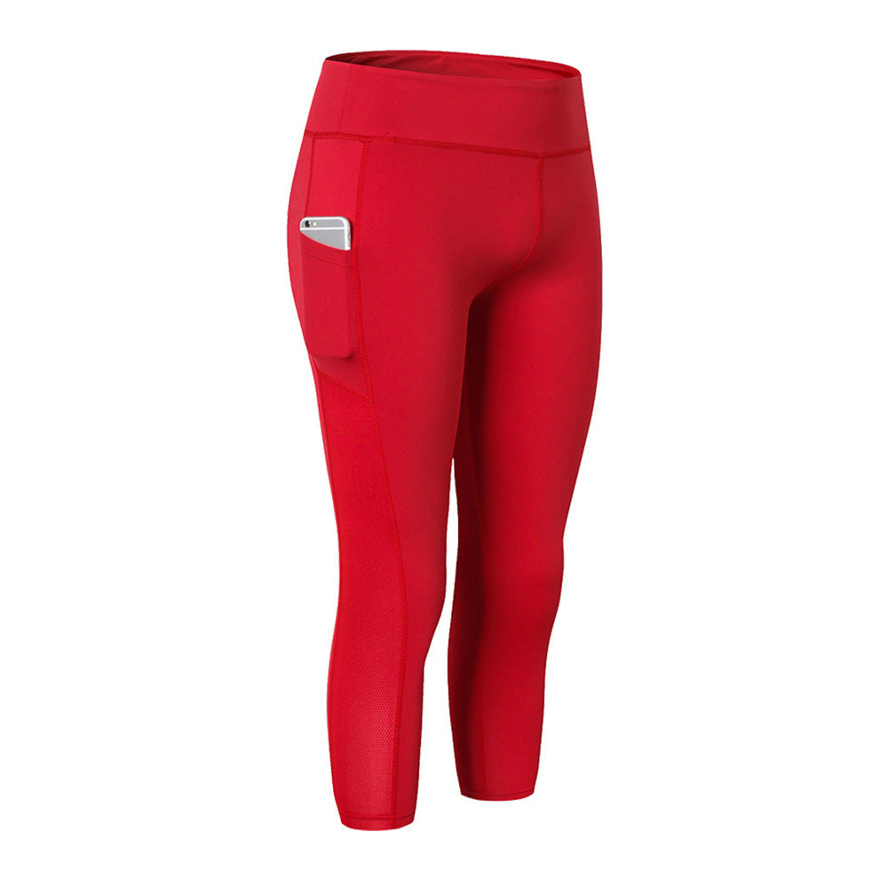 Women's Yoga Pants Side Pockets Tight Fitness Cropped Pants Running Stretch Quick-drying Breathable Sports Pants