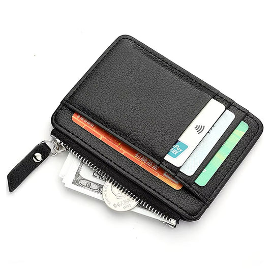 Mini Credit Card Wallet Id Card Holder Men'S Small Wallet Thin Sleeve Zipper Short Coin Wallet