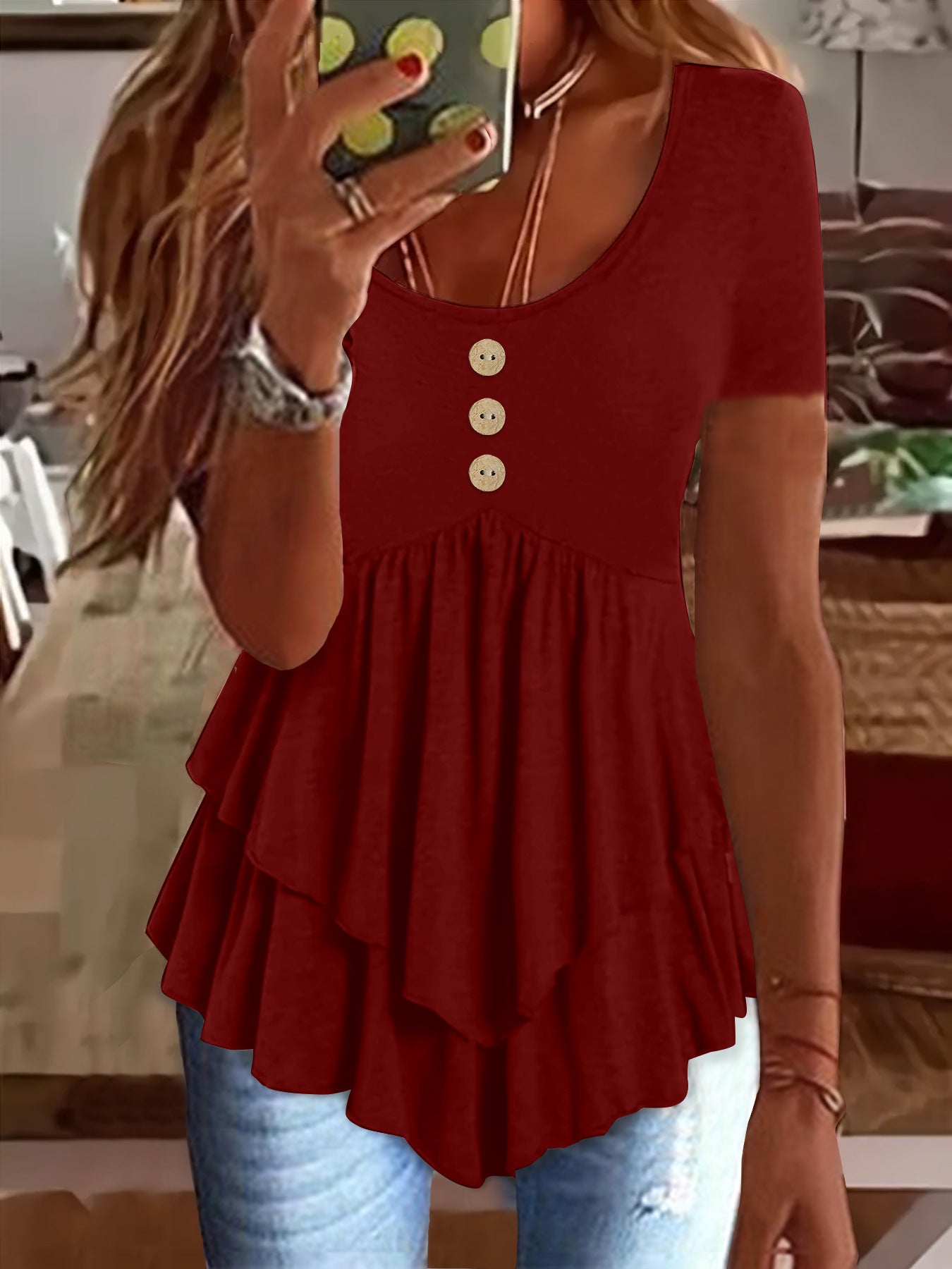 Fashion Three-button Casual Solid Color Short Sleeve