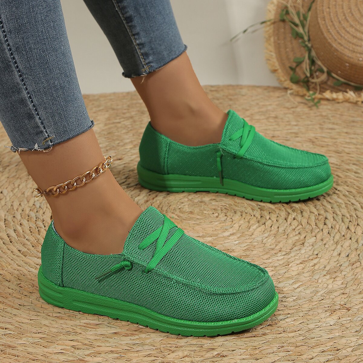 Women's Casual Lace Up Flat Plus Size Slip-on Loafers