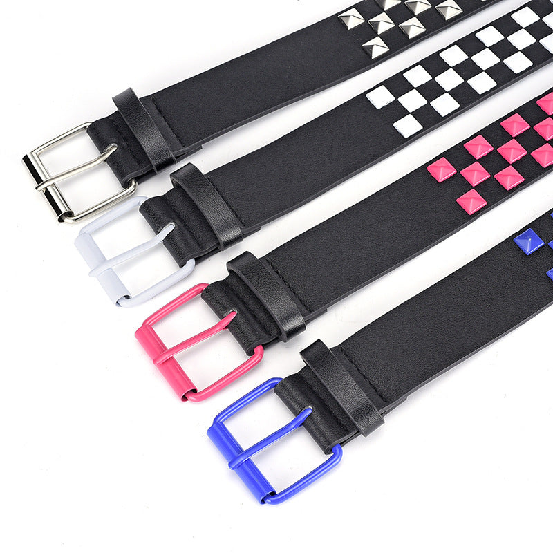 Women's European And American Square Bead Pyramid Punk Wide Belt