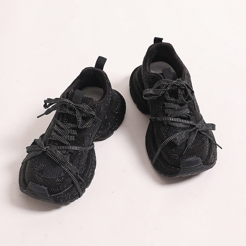 Platform Dad Sneakers til Kvinder Nye Åndbare Rhinestone Fuld Diamantrem