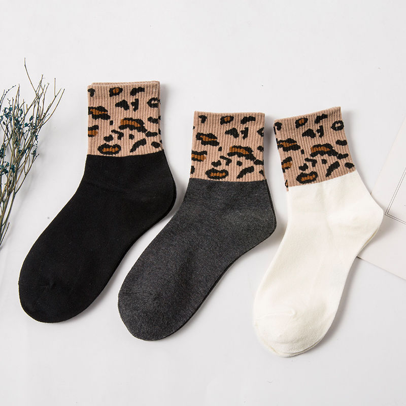 Leopard Print Women's Mid Tube Stockings Bunching Socks