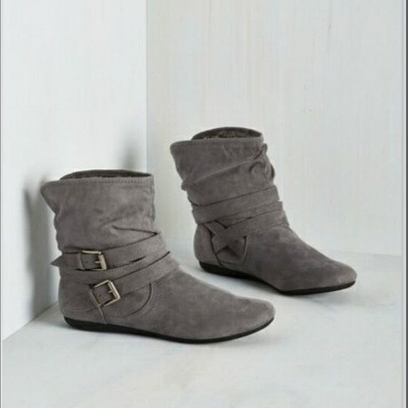 Women's Cotton And Velvet Ankle Boots Padded Shoes Flat Buckle