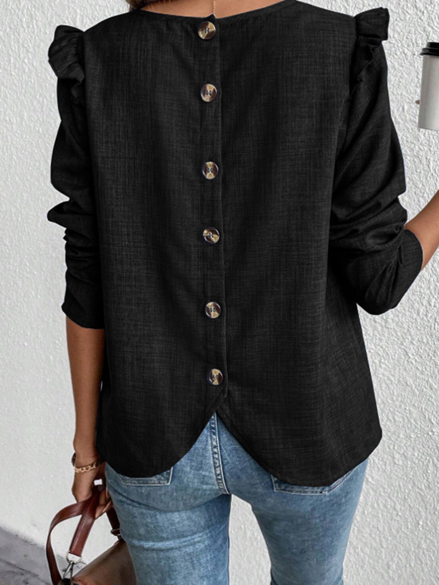 Long Sleeve Solid Color Back Single-breasted Fashion